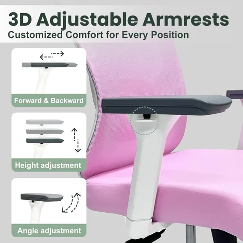 Miniatura 7 de Silla de oficina ergonómica - Silla de oficina de malla de 350LB con lumbar ajustable, silla de escritorio de computadora de respaldo alto