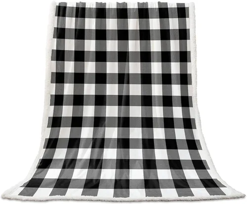 Miniatura 2 de SEVENBABU Fleece Throw Blanket for Couch - Modern Black and White Buffalo Check Plaid Lightweight Bed Blanket Plush Blanket Fleece Reversible Warm