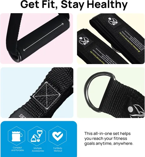 Miniatura 3 de INEVIFIT Juego de Bandas de Resistencia, 150 LBS Bandas de Entrenamiento Apilables para Fuerza, Yoga, Pilates y Entrenamiento Completo del Cuerpo