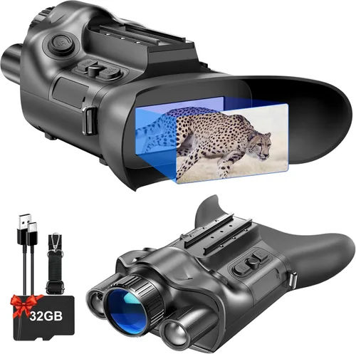 Binoculares/gafas de visión diurna y nocturna 4K con telémetro y brújula, 6000 mAh recargable, tarjeta TF de 32 GB, zoom 5X y lente de 1.654 in para