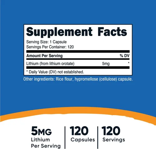 Miniatura 2 de Nutricost Litio Orotato 5 mg, 120 Cápsulas - Cápsulas vegetarianas, sin OMG, sin gluten