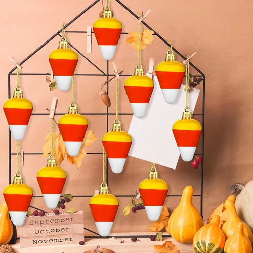 Miniatura 2 de Zeyune 12 adornos de maíz de caramelo de Acción de Gracias, cosecha 3D, pequeños adornos colgantes de maíz con cuerdas, colgante de Acción