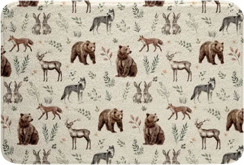 Miniatura 18 de Erosebridal Woodland Animals Bath Mat Bear Deer Wolf Hunting Theme Bathroom Rugs Rustic Cabin Lodge Decor Doormats Floor Mats Farmhouse Wildlife