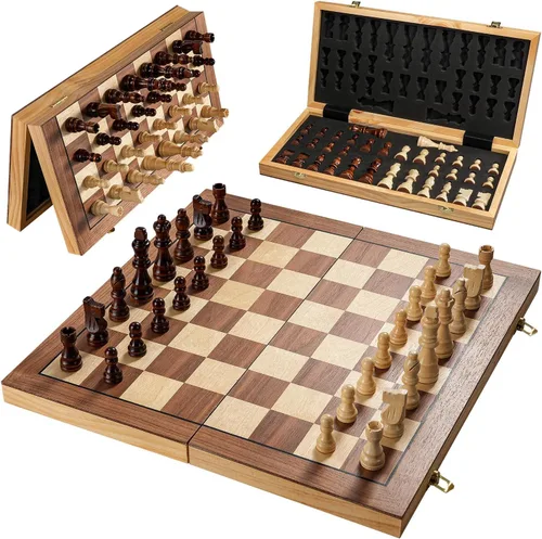 Miniatura 7 de Juego de tablero de ajedrez magnético para adultos y niños, tableros de ajedrez plegables de madera de 15 pulgadas, juego de ajedrez de viaje