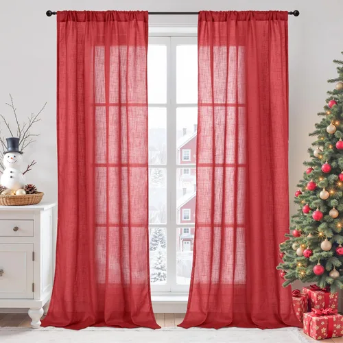 Miniatura 107 de BGment Cortinas de lino café de 30 pulgadas de largo para ventana pequeña, cortinas de media ventana beige semitransparentes ligeras con bolsillo