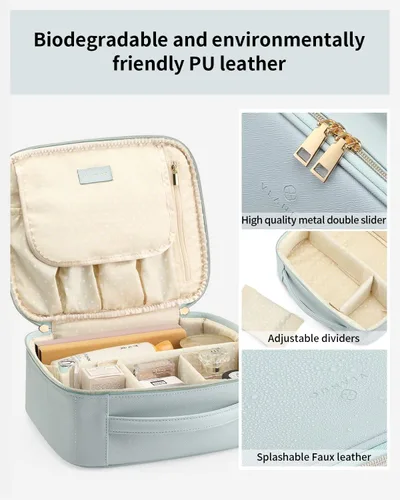 Miniatura 4 de Bolsa de Maquillaje Vlando, Bolsas de Maquillaje de Viaje, Bolsa Grande Portátil de Maquillaje Organizadora con Divisores y Asa, Regalos para A.Azul
