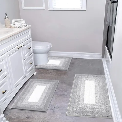 Miniatura 22 de Juegos de alfombras de baño de 3 piezas, alfombras de baño antideslizantes absorbentes, alfombras de baño de felpa extra suaves y esponjosas