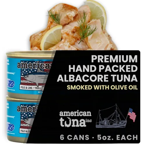 Miniatura 8 de American Tuna Pescado de atún blanco silvestre capturado en poste de grado sushi, sin sal añadida, (12) latas de 3.5 onzas Cosechado