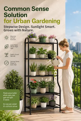 Miniatura 8 de Soporte de metal para plantas de 5 niveles para interiores y exteriores, soporte de flores impermeable para múltiples macetas, soportes resistentes