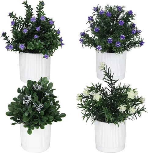 TOTOGA Plantas colgantes artificiales, paquete de 4 plantas falsas en maceta para pared, hogar, habitación, oficina, decoración interior