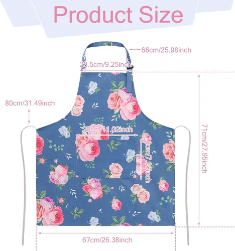 Miniatura 2 de Paquete de 2 delantales florales para mujer con bolsillos, delantal de cocina ajustable para cocinar, hornear, jardinería, manualidades
