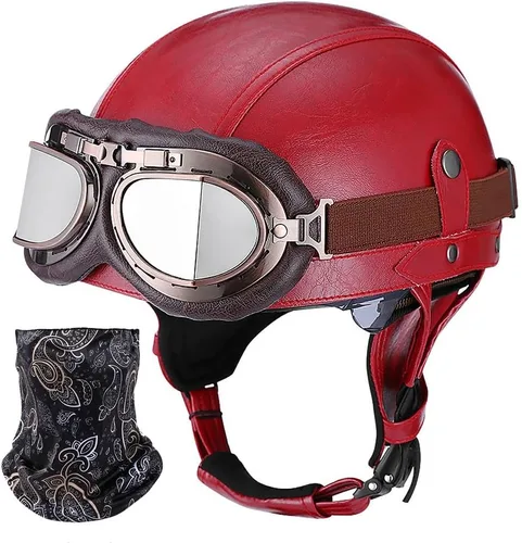 Miniatura 9 de Casco de motocicleta de estilo alemán, casco de cuero retro, aprobado por el DOT, para adultos, hombres y mujeres, casco de media cara vintage