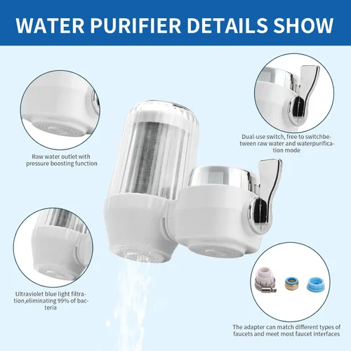 Miniatura 3 de Filtro de agua para grifo del fregadero, filtro de agua del fregadero, reduce el cloro, la arena y los olores, purificador de agua de modo doble