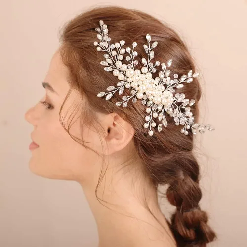 Xerling Peine para el cabello de boda, accesorios para el cabello de cristal de ópalo, tocado de diamantes de imitación plateados para mujer, estilo