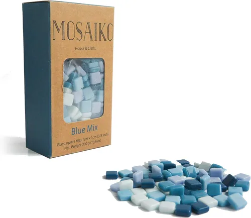 Miniatura 2 de MOSAIKO Blue Mix - Azulejos de vidrio de mosaico para manualidades, piezas cuadradas manchadas de alta calidad de 0.4 in x 0.4 in (3/8 pulgadas)