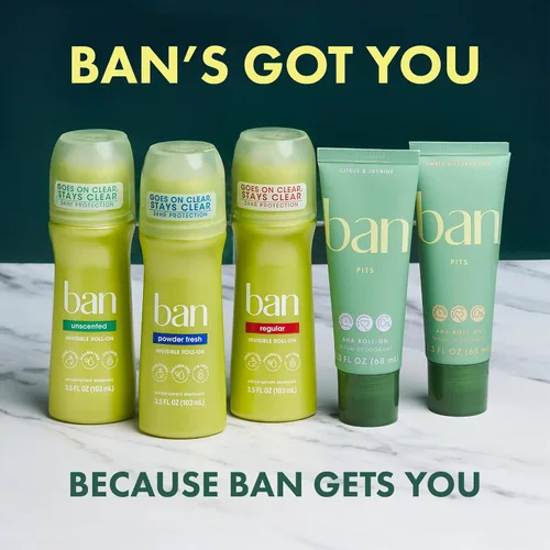 Miniatura 9 de Ban Desodorante Antitranspirante Roll-on Invisible para Mujeres y Hombres, Protección contra Olor y Sudor de Axilas por 24 Horas, Powder Fresh, 3.5