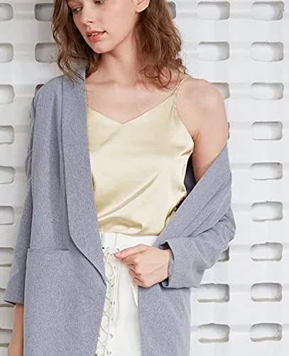 Miniatura 5 de Wantschun - Camisola de satén de seda para mujer, camiseta, blusa, cuello en V, tirantes de tipo espagueti, XXS-4XL