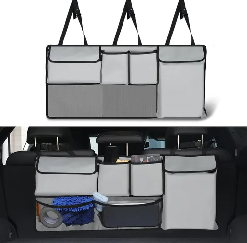 Miniatura 10 de UYYE Organizador Colgante para Maletero, Bolsa para Asiento Trasero, Accesorios para Interior de Automóvil con 4 Bolsillos y 2 Bolsas de Malla