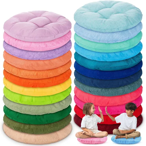 Miniatura 28 de Fumete - 8 piezas de cojines de piso redondos de 16 pulgadas para niños y bebés, asientos flexibles para muebles de aula, almohada de piso