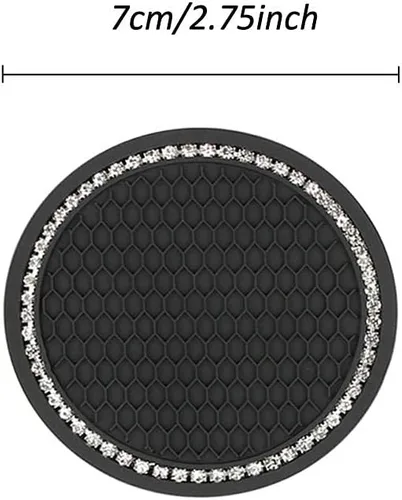 Miniatura 5 de Juego de 2 posavasos de cristal brillante de 2.75 pulgadas para automóvil, diseño redondo de goma con brillantes de cristal de imitación para Negro