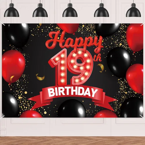 Miniatura 21 de Cartel de feliz cumpleaños 15 color rojo y negro, decoración temática de globos para niñas y mujeres, princesas de 15 años, fiesta de cumpleaños