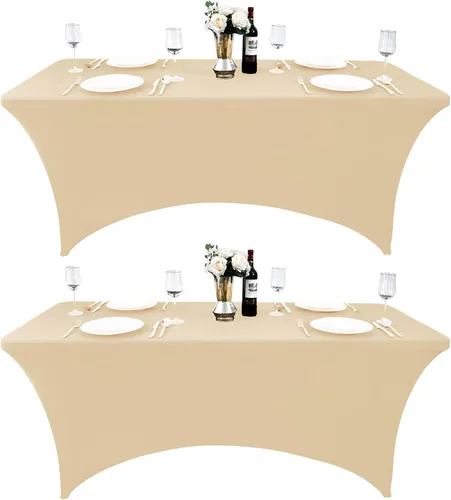 Miniatura 61 de Paquete de 2 Cubiertas de Mesa de Spandex de 4 pies para Mesas Plegables Rectangulares - Manteles Elásticos Ajustados Resistentes a las Arrugas
