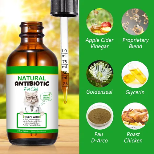 Miniatura 2 de Antibióticos naturales para gatos, suplementos para mascotas, 2 onzas líquidas/1 paquete de multivitamínicos para gatos, antibiótico para gatos