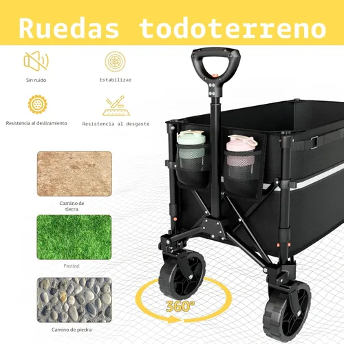 Miniatura 4 de ROSONG Carro Plegable con Ruedas Plegable - Carros Utilitarios Resistentes Plegables para Comestibles, Deportes, Jardín, Compras, Camping