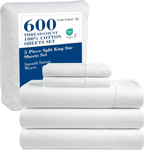 Miniatura 31 de LANE LINEN Juego de sábanas tamaño King – Sábanas de 600 hilos 100% algodón de fibra larga, naturalmente frescas y duraderas para el uso diario, 01