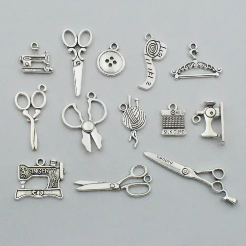 Miniatura 4 de Youdiyla Colección de 68 dijes de costura plateados, mezcla de hilo de tijera antiguos, hilo de tijera, colgante, suministros de metal, hallazgos