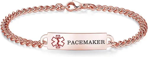 Miniatura 79 de Pulseras de identificación de alerta médica de 6.5 "-8.5" para mujeres, pulseras de emergencia médica de acero inoxidable, grabado gratuito