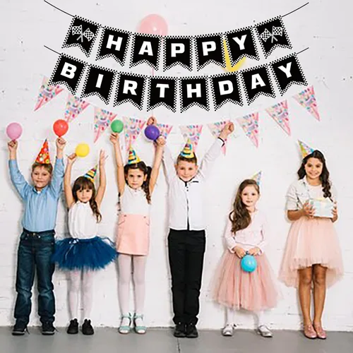 Miniatura 3 de Cartel de cumpleaños de coche de carreras, pancarta de feliz cumpleaños a cuadros, decoraciones de fiesta de autos de carreras, fiesta temática
