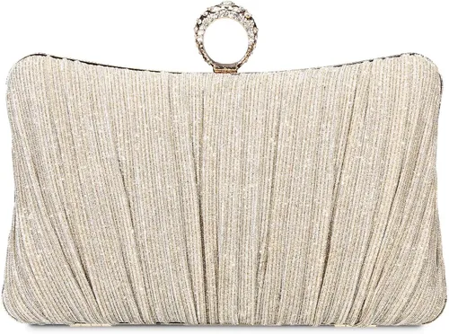 Miniatura 3 de Tanpell Elegante bolso de noche plisado con purpurina para mujer, bolso formal para novia, boda, graduación, cóctel, fiesta, bolsos