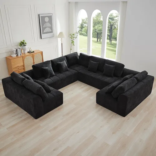 Miniatura 16 de Sofás modulares deshuesados de 140 pulgadas para sala de estar, sofá modular modular de nube comprimida, sofá moderno en forma de U de 9 plazas Gris