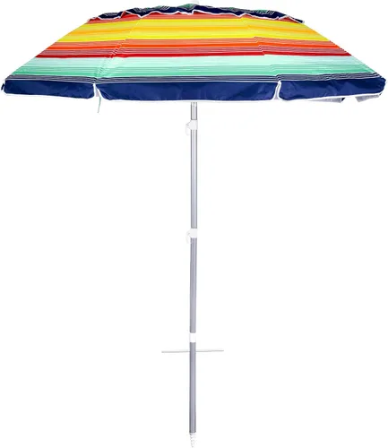 Miniatura 10 de Sombrilla de playa al aire libre de 6.5 pies con anclaje de arena, inclinación y protección solar UV50+, ligera y portátil, perfecta para playa