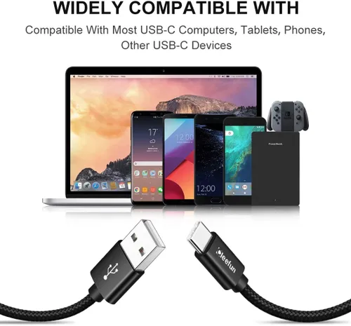 Miniatura 7 de CLEEFUN Cable USB C, cable USB a USB C trenzado, [paquete de 5, 3/3/6/6/10 pies] cargador tipo C cable de carga rápida para iPhone 16 15 Pro Negro