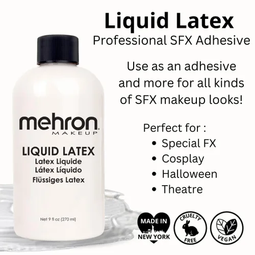 Miniatura 2 de Mehron - Látex líquido para maquillaje Maquillaje SFX Halloween Pegamento de látex para la piel Pegamento para prótesis 9 fl oz (266 ml)