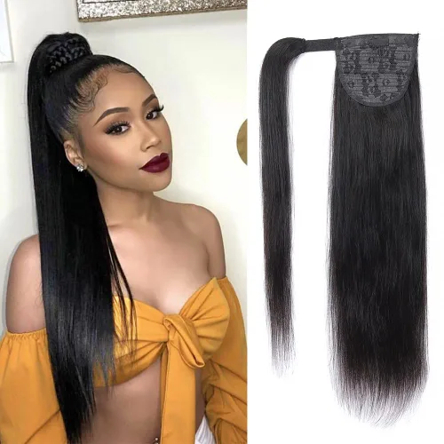 Miniatura 14 de Extensiones de cola de caballo con correa de cabello humano rizado, 100% cabello brasileño sin procesar, cola de caballo, pasta mágica con clip