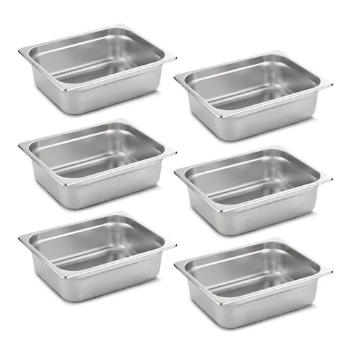 Aplancee Sartenes de 1/2 hotel de 4 pulgadas de profundidad de acero inoxidable para alimentos, antiatascos, juego de 6 sartenes de mesa de vapor
