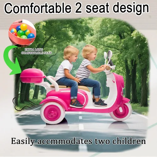 Miniatura 3 de Motocicleta eléctrica de 12V para 2 plazas para niños, batería recargable, motocicleta eléctrica todoterreno con 3 ruedas, baúl de almacenamiento