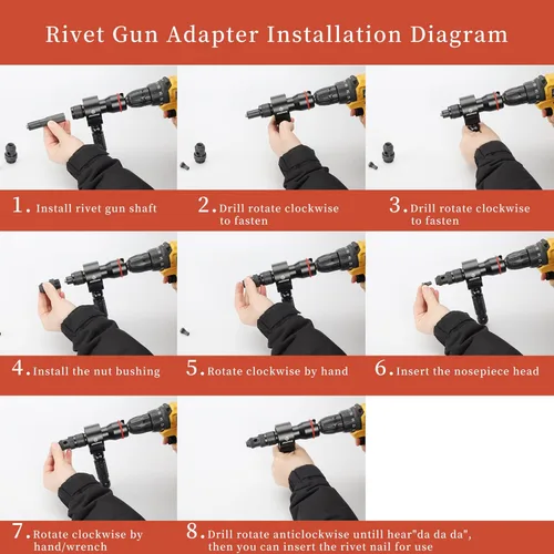 Miniatura 6 de Adaptador de pistola de remache inalámbrico y adaptador de tuerca de remache 2 en 1, kit de accesorios para herramientas de taladro eléctrico