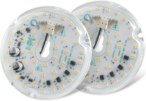 Paquete de 2 luces LED de ventilador de techo de 3.93 pulgadas, panel de repuesto de luz de techo PCB 18W 3CCT 2200LM 120V CRI90 ETL regulable