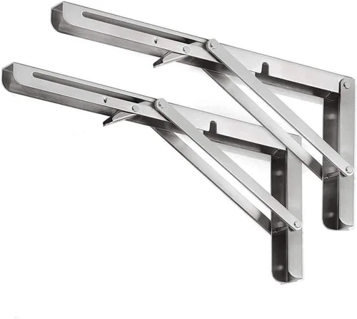 Miniatura 10 de Jolitac Soportes plegables de pintura negra de 10 pulgadas – Soporte de estante plegable de metal resistente para mesa de banco, bisagra de estante
