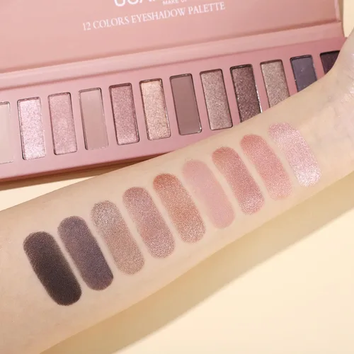 Miniatura 5 de UCANBE Paleta de maquillaje de sombras de ojos de 12 colores, sombras de ojos mate brillantes neutras en tonos nude con kit de brochas de doble 03