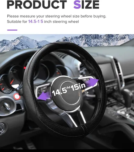 Miniatura 2 de Funda para volante, accesorios de automóvil, fundas de cuero de microfibra para volante de automóvil, protector universal de 15 pulgadas