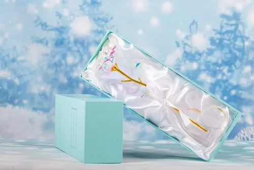 Miniatura 5 de Rosa de oro de 24 quilates/flor artificial colorida con soporte de rosa/rosa eterna caja de regalo de lujo para Navidad/cumpleaños/día del mes