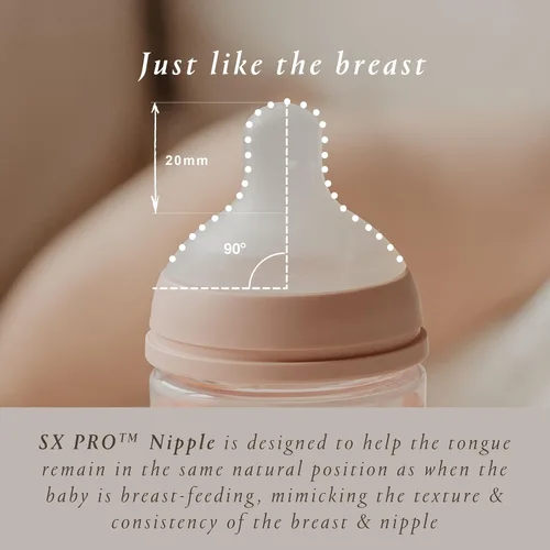 Miniatura 5 de Suavinex Bonhomia - Biberón de vidrio con pezón de silicona SX PRO, biberones anticólicos, biberones para bebés amamantados, flujo medio, 3 meses, 8