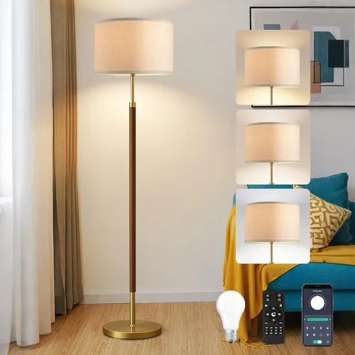 Miniatura 9 de Lámpara de pie de arco con mesa y estantes, lámparas de pie de cristal para sala de estar, regulable, elegante, moderna, LED, lámpara de pie