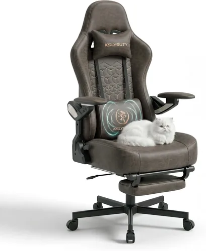 Miniatura 20 de Silla de escritorio para juegos para computadora, silla de oficina ergonómica de respaldo alto con reposapiés y soporte lumbar, sillas giratorias