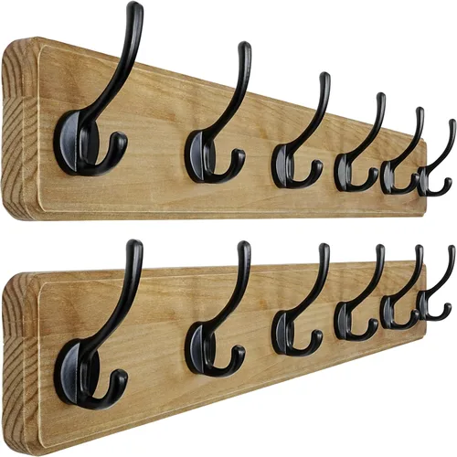 Miniatura 9 de Dseap Perchero de Pared: Moderno, Patentado, Resistente, 17.4" de Largo, Riel Colgador de Madera con 5 Ganchos Dobles para Abrigos de Invierno, Negro